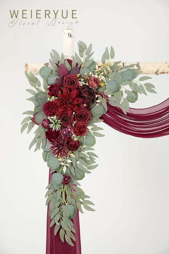 Artificial Flowers Arch Swag Set, Wine Red, 3-Piece Pack
