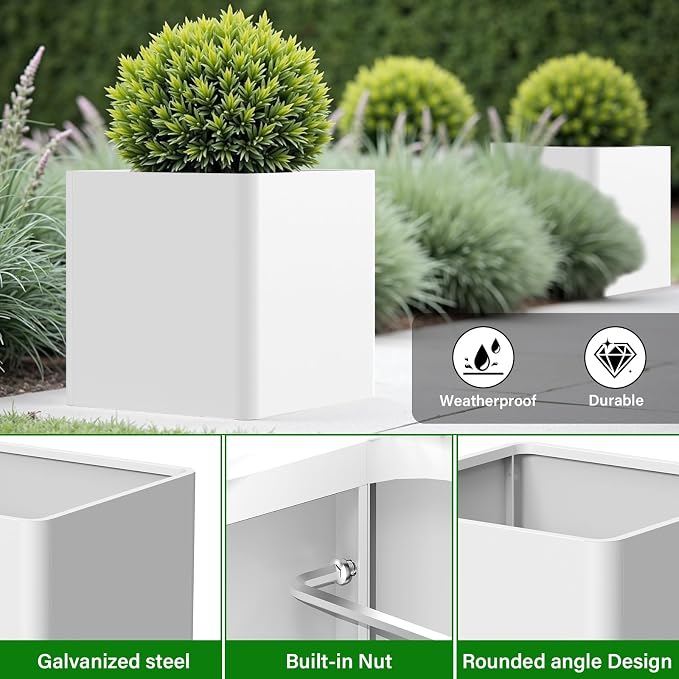 Large Square Planter for Outdoor Plants 20" L x 20" W x 20" H, Metal Planters - Image 4