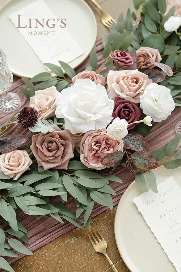Artificial Flower Garland, 6 ft Dusty Rose Silk Eucalyptus