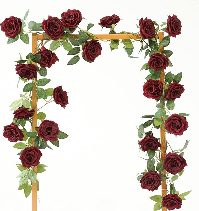 Artificial Greenery Rose Vine Garland, 2 Pack, 73 Inch, Burgundy