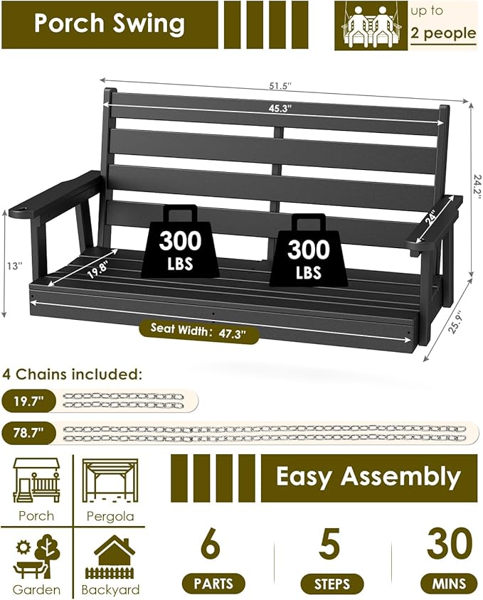 GREENVINES Porch Swing | 51’’ | HDPE Plastic | - Image 2