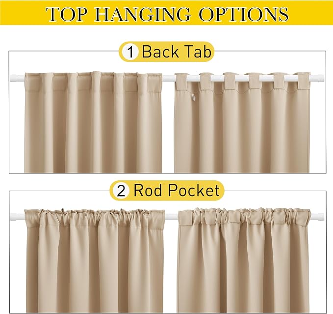 NICETOWN 2 Panels Outdoor Curtains Waterproof Pocket & Back Tab on Top & Bottom - Image 3