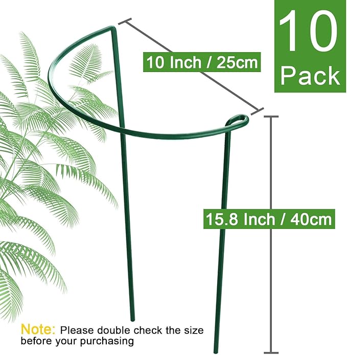 Plant Support Cages 10 Pack, Dark Green Iron Half Circle Stakes