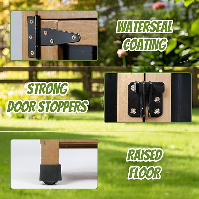 Storage Shed Cabinet, Brown Wood & Metal, Lockable Doors