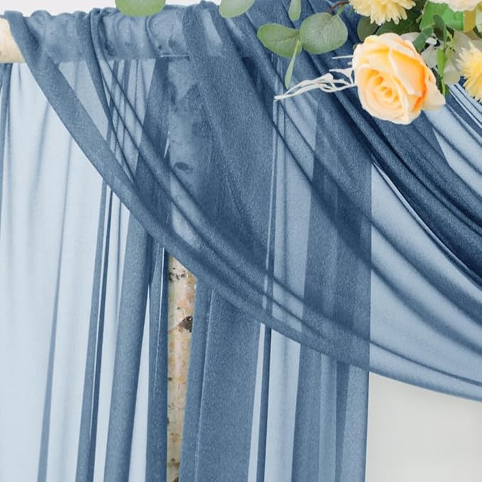 Outdoor Curtain Sheer Chiffon Arch Drapes, 4 Panels Dusty Blue