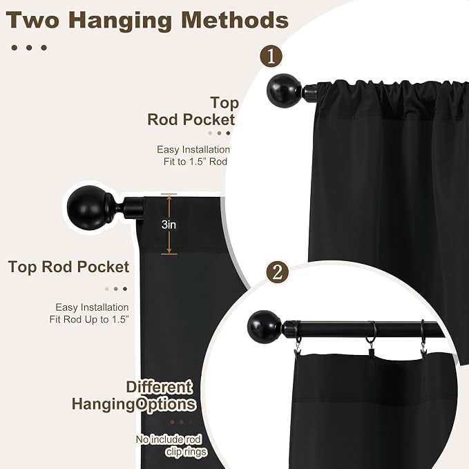 Outdoor Curtains Set of 6 Panels, 54x108 Inch, Black Waterproof Polyester