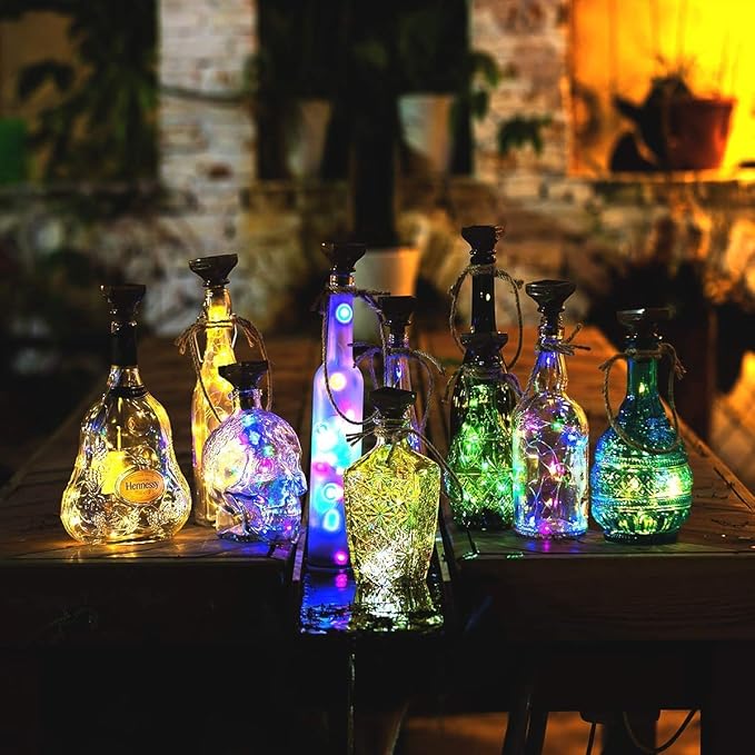 Solar Wine Bottle Lights, 12 Pack Copper Fairy String Lights in 3 Colors