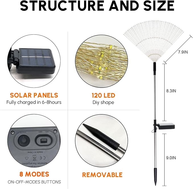 Solar Garden Firework Lights Outdoor Waterproof 2 Pack Solar Powered Art Stake - Image 8