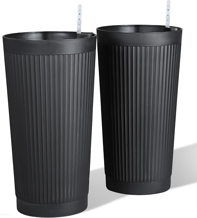 Self Watering Tall Black Planters Outdoor Set of 2, 24” Flower Pots Planters by PolarcoForgeco