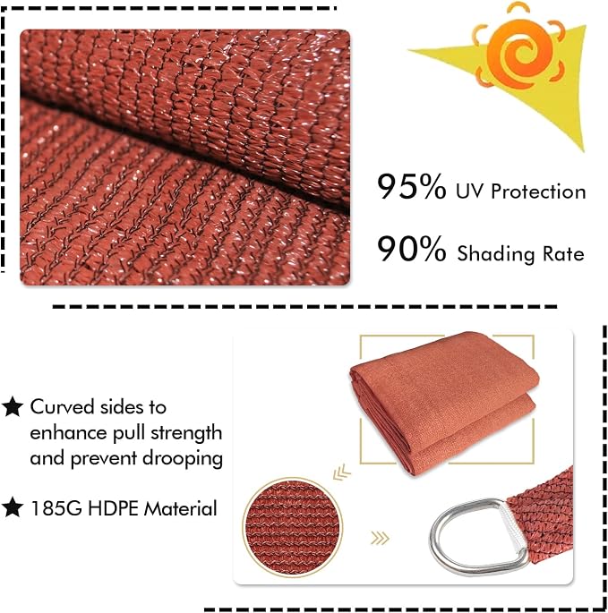 KANAGAWA 10'X22' Rust Red Custom Size Sun Shade Sail Rectangle UV Block Canopy - Image 3