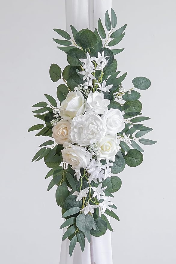 Artificial Flower Wedding Arch Kit, White and Ivory, 26 Ft Draping