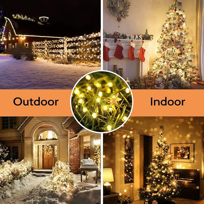 String Lights, 72 ft Solar Warm White LED for Outdoor Christmas Decor