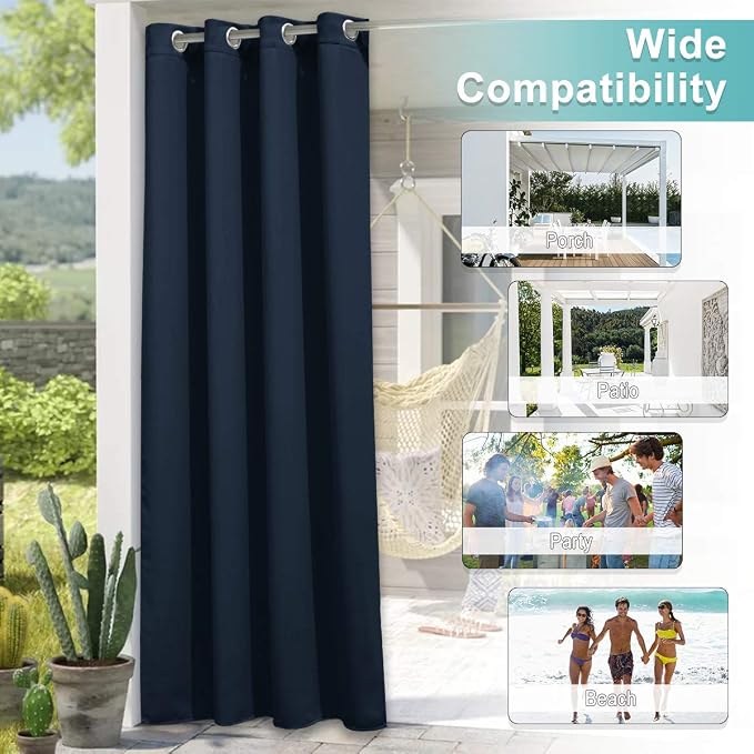 NICETOWN 2 Panels Navy Blue Outdoor Curtains - Image 5