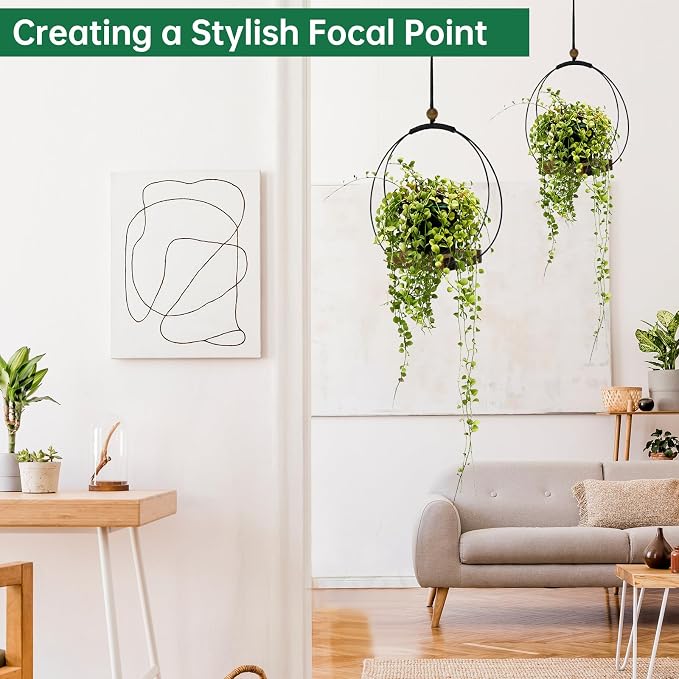 2 Pack Hanging Planter for Indoor Plants, Modern Boho Macrame Hanger, Wall - Image 4