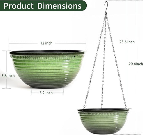 12 inch Hanging Planters for Indoor Outdoor Plants, 2 Pack Large Hanging Flower - Image 2