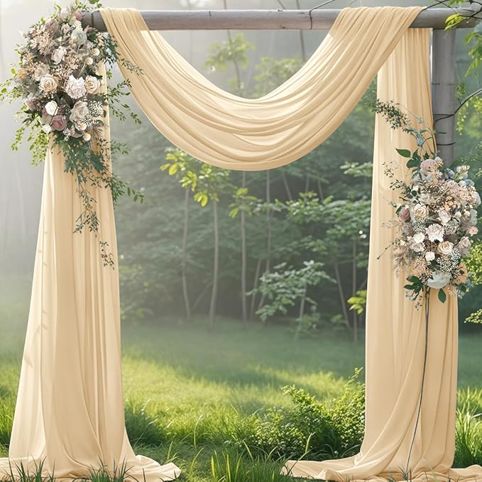 Outdoor Curtain Arch Draping Fabric, Champagne Chiffon, 29 Inch Wide