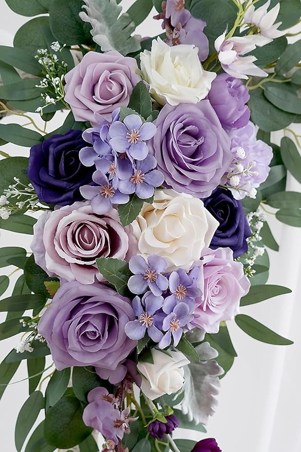 Artificial Flowers Wedding Arch Swag Kit, Purple Silk, 26Ft Draping Fabric