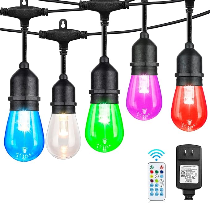 Outdoor LED String Lights 48 FT Multicolor with Remote, IP65 Waterproof