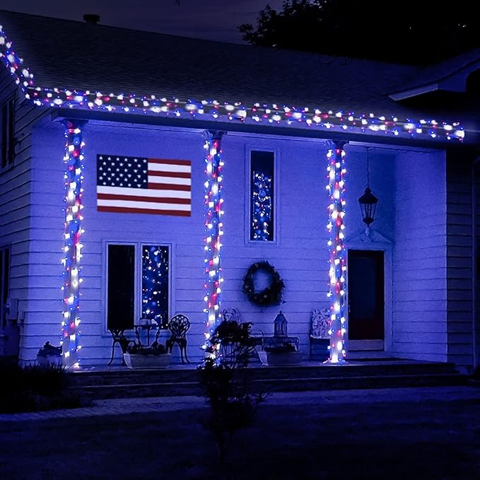 String Lights 600 LED Red, White and Blue Outdoor Lights on Reel