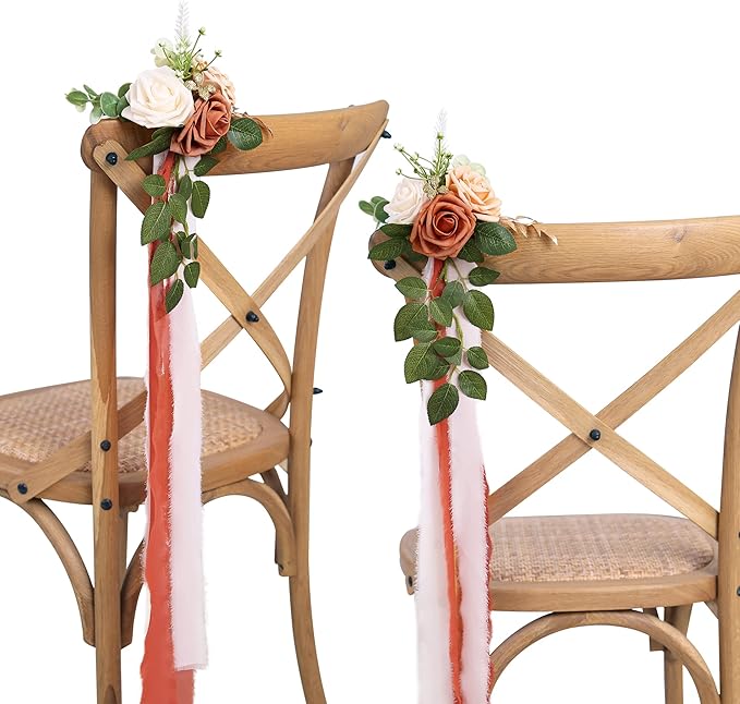 Artificial Flowers Set of 10 Terracotta Roses with 70cm Ribbon