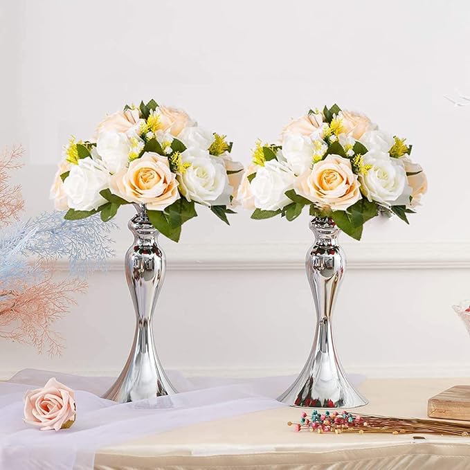 Artificial Flower Balls, Peach Champagne & White Faux Silk Rose Centerpiece