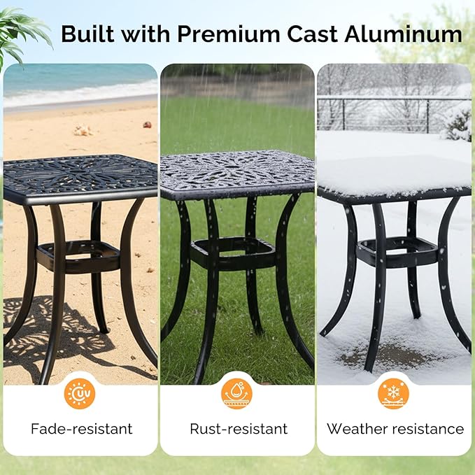 VINGLI 21” Outdoor Side Table, Cast Aluminum All-Weather Patio Side Table Small - Image 6