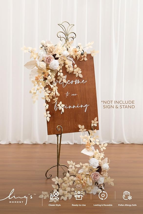 Artificial Greenery Floral Swag Pair, White Beige Blush Silk, 23.6 Inch