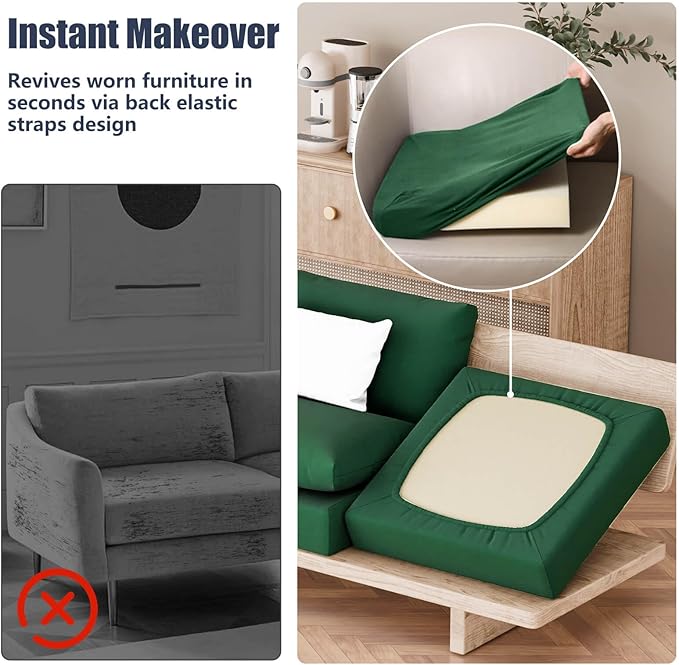 Cushion Covers 8 Pack Stretch Fit Patio Cushion Slipcovers, Dark Green