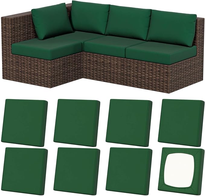 Cushion Covers 8 Pack Stretch Fit Patio Cushion Slipcovers, Dark Green