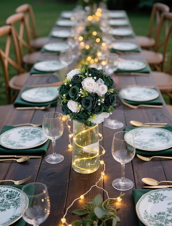 Artificial Flowers: Silk Rose Ball Centerpieces, Green and Ivory
