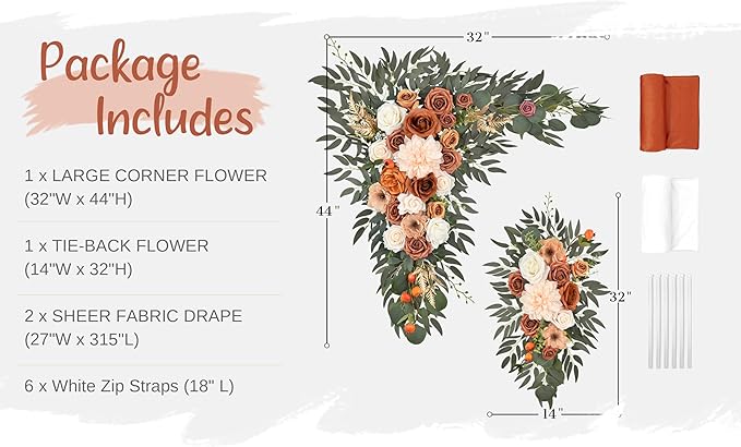 Artificial Flowers for Wedding Arch, Terracotta Silk Swag and Drape Set