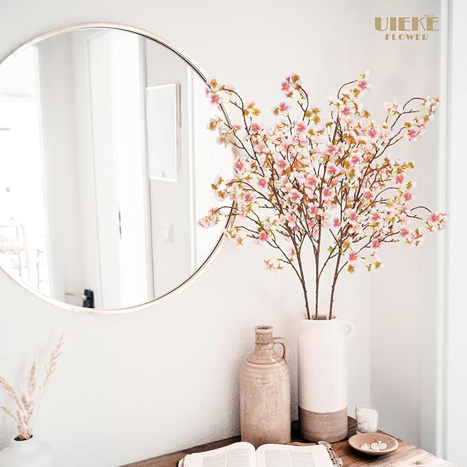 Artificial Cherry Blossom Branches, Pink Faux Silk, 40.5 in, 8 Pack