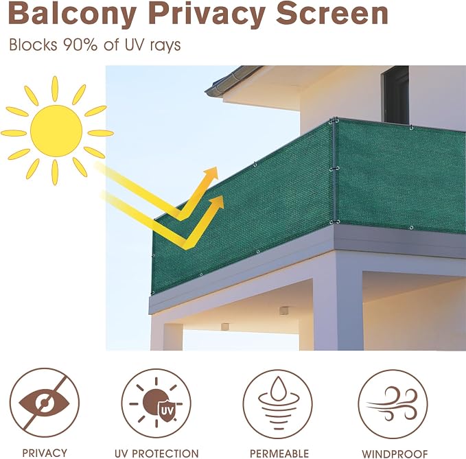 SUNNY GUARD Customized 3'x8' Dark Green Balcony Privacy Screen, 91% Shade - Image 2
