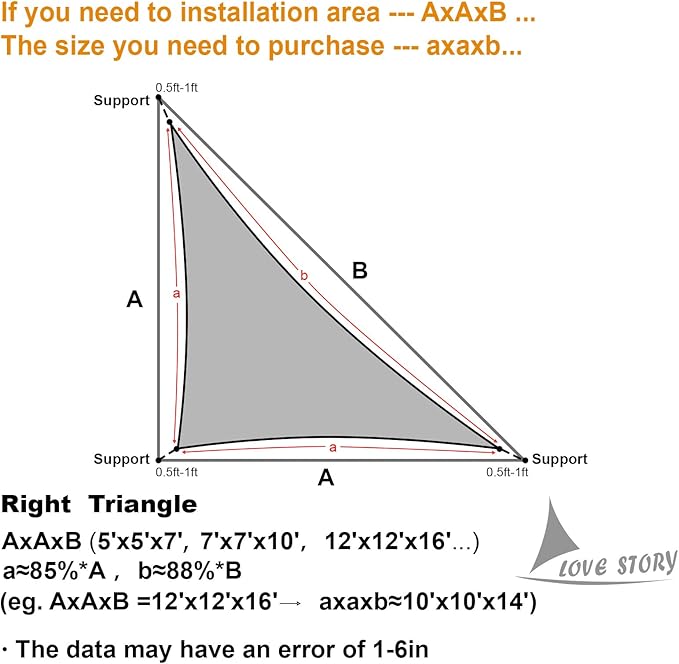 LOVE STORY Custom Size 6'x6'x8.5' Sand Sun Shade Sail Right Triangle Sunshade - Image 2
