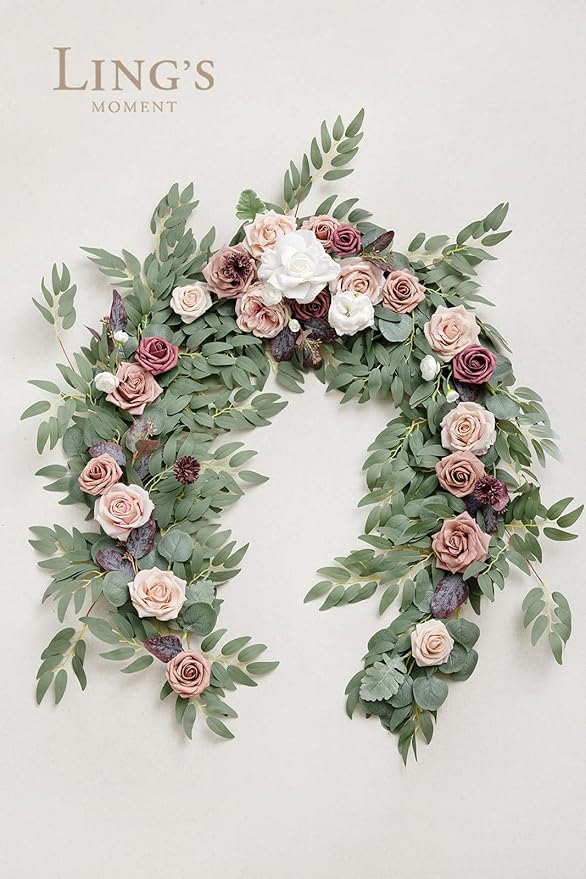 Artificial Flower Garland, 6 ft Dusty Rose Silk Eucalyptus