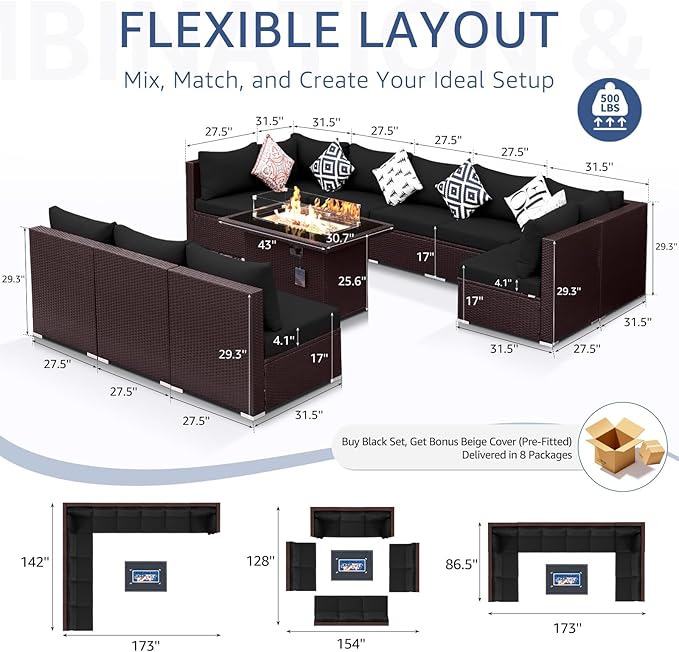 NICESOUL 11 Piece L-Shaped Outdoor Patio Furniture Set - Image 4