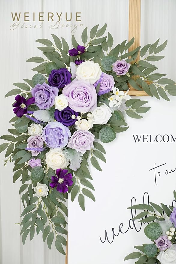 Artificial Flower Swag Kit, Purple Silk Wedding Arch Flowers, 2 Pieces