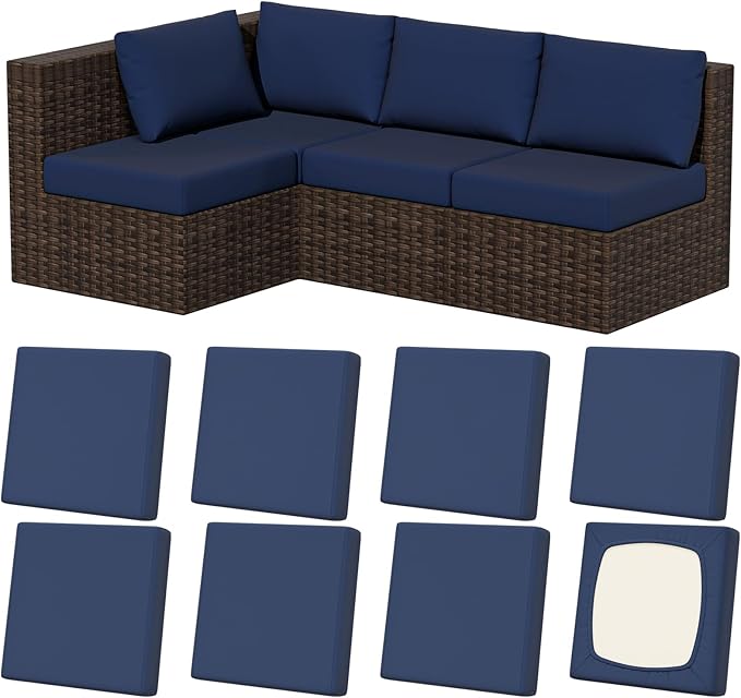 Cushion Covers 8 Pack Navy Blue Stretch Fit Outdoor Patio Slipcovers