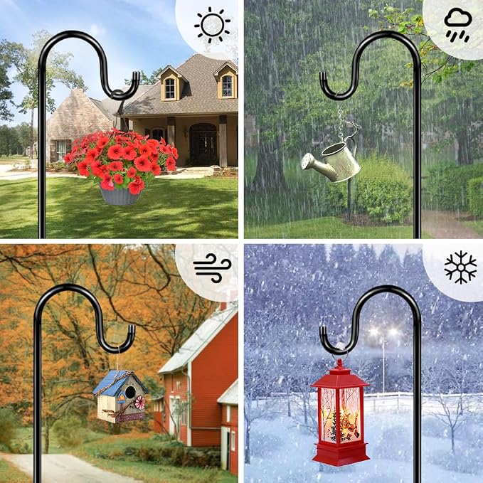 96" Shepherds Hooks for Outdoor, Heavy Duty Garden Bird Feeder Pole Hanging - Image 6