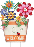 hogardeck Garden Decor for Outside, Metal Flower Pot Decorative Garden Stakes by HOGARDECK