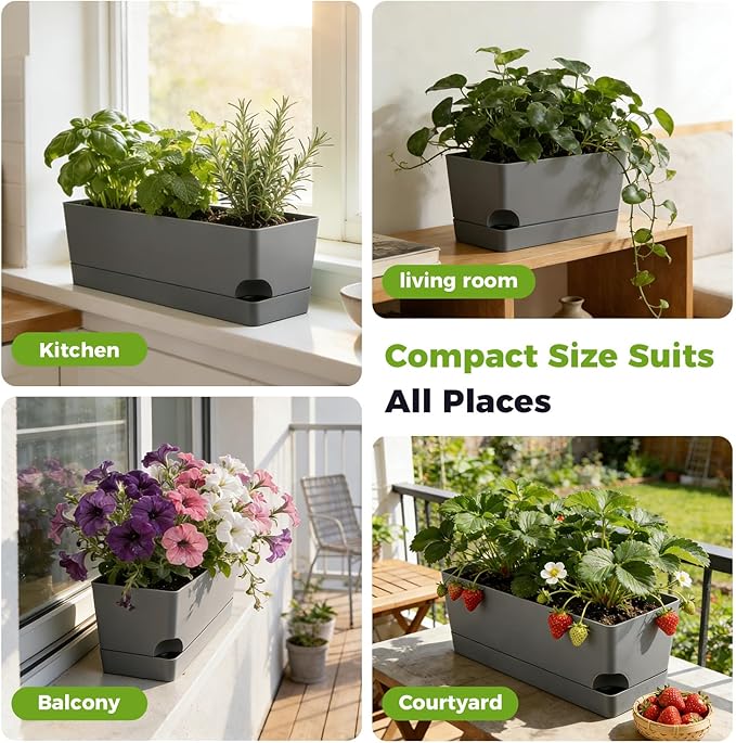 4 Pack Self Watering Pots for Indoor Plants 17 Inches Window Boxes Planters - Image 8