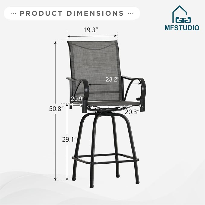 MFSTUDIO Outdoor Bar Stools Set of 4, Swivel Bar Height Patio Chairs Outdoor - Image 7