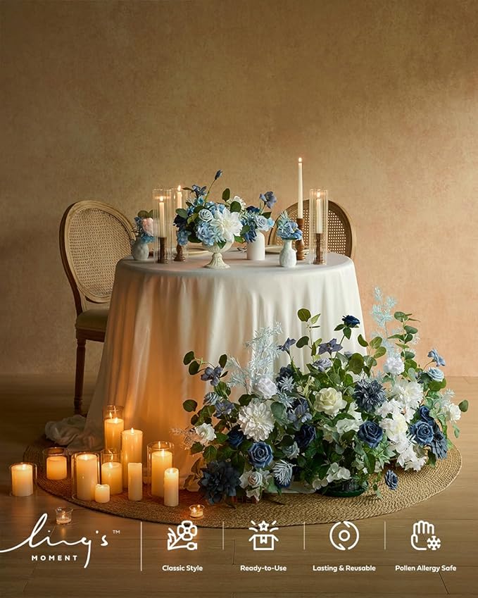Artificial Flowers Set of 4, 17.5-Inch Blue and Navy Wedding Centerpieces