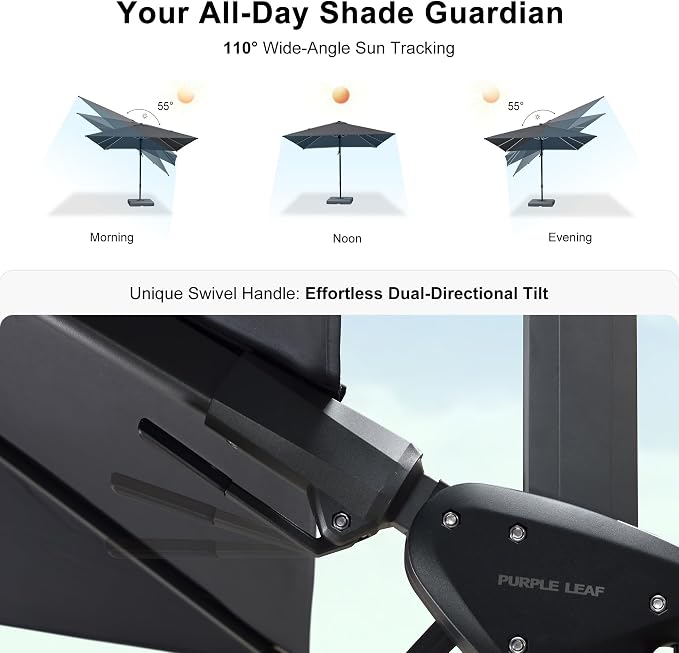 PURPLE LEAF 6.5' X 10' Left-right Tilt Patio Umbrella Outdoor Cantilever Swivel - Image 4