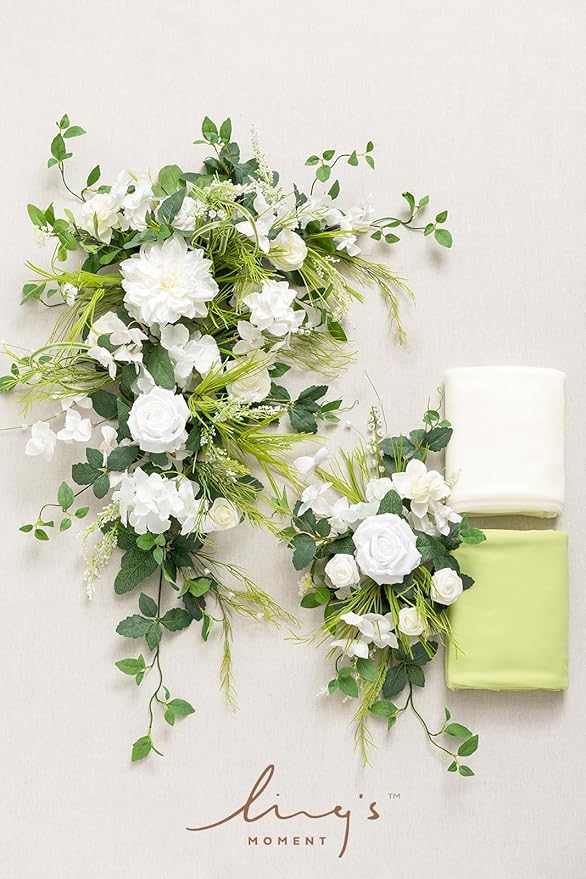 Artificial Flowers Wedding Arch Kit, 4 Pieces in White, Lily and Olive