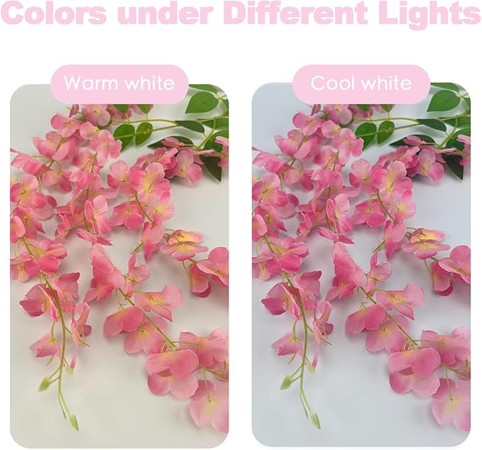 Artificial Wisteria Flowers 48 Pack Pink Plastic Hanging Vines