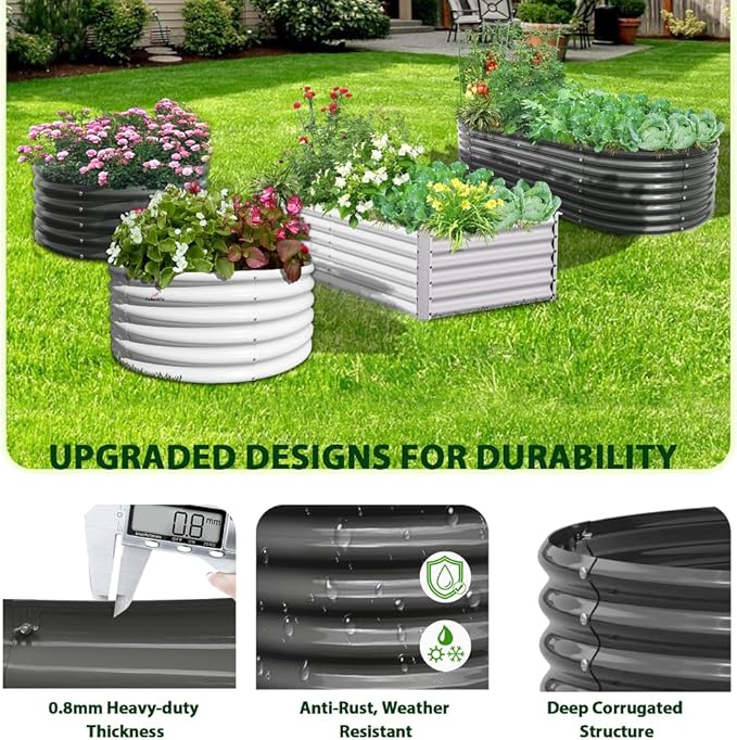 A ANLEOLIFE 7-Set 8X4X2 ft Galvanized Raised Garden Bed Kit, Oval Metal Deep - Image 5