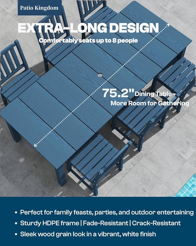 7-Piece Navy Blue Outdoor Dining Set - Image 2