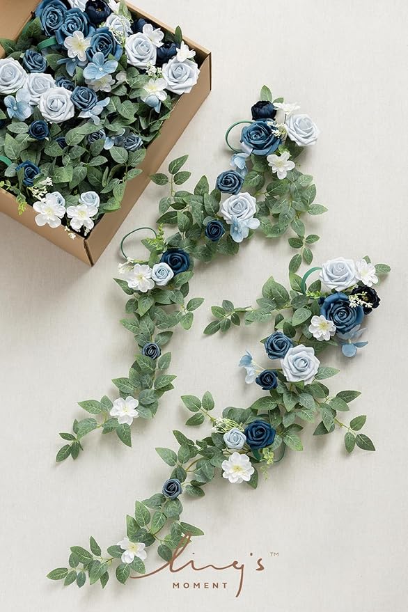 Artificial Flowers Wedding Aisle Chair Swags, 10 Pack, Dusty Blue