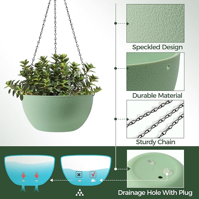 T4U 12 Inch Hanging Planters for Indoor Outdoor Plants, 2 Pack Plastic Hanging - Image 6